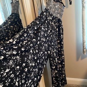 Free people wide leg Palazzo black floral romper jumpsuit